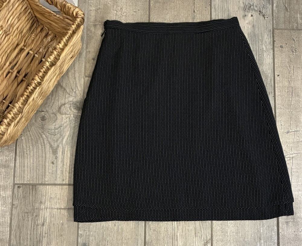 Vtg Myrene de Premonville Bergdorf Goodman Wool Blend Navy Pinstripe Skirt 6